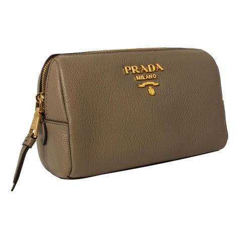 Prada Vitello Daino Leather Argilla Grey Leather Clutch 1ND004